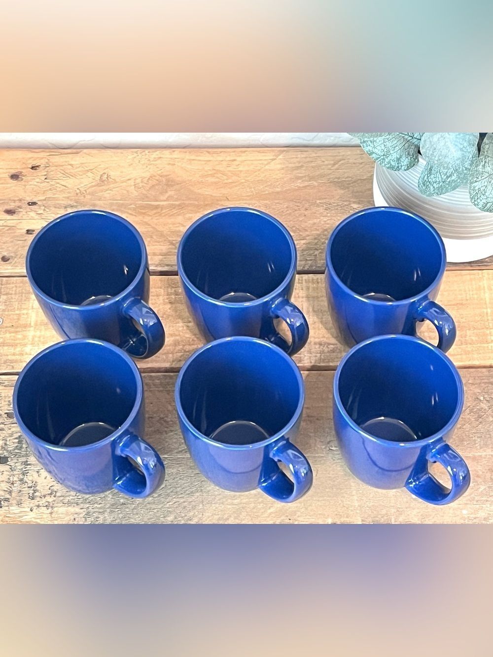 Vintage Corelle Coordinates Cobalt Blue Stoneware Mugs - Set of 6 - Picture 2 of 4